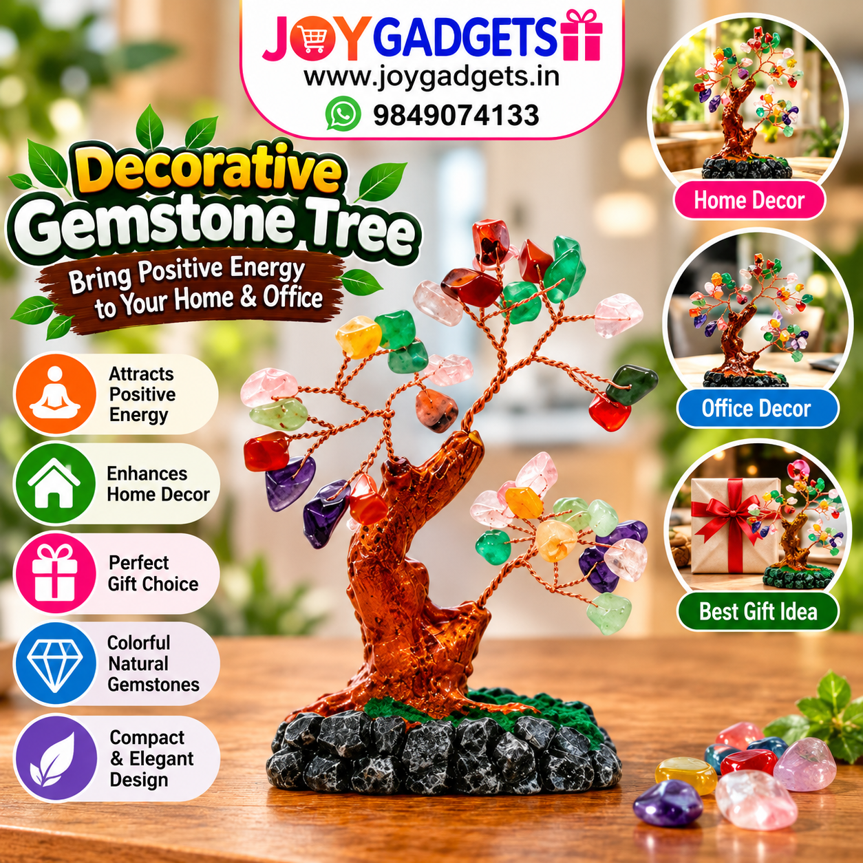 ChatGPT Image Sep 24, 2026, 09_10_07 AM Multi Stone Crystal Tree, Good Luck and Positive Energy, Vastu, Feng Shui Showpiece for Living Room, Natural Healing Gemstones Money, Lucky Tree for Good Luck - Image 1