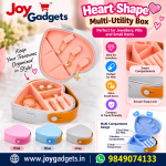 Heart-Shaped Mini Jewelry Organizer Box with Handle Portable Multi-Compartment Storage Case for Rings, Pills & Small Accessories {Random Color}