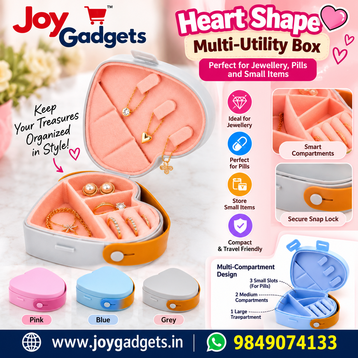ChatGPT Image Sep 24, 2026, 09_12_43 AM Heart-Shaped Mini Jewelry Organizer Box with Handle Portable Multi-Compartment Storage Case for Rings, Pills & Small Accessories {Random Color} - Image 1