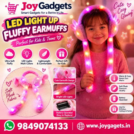 LED Light Soft Plush Winter Earmuffs With Cute Bunny Ears & Long Tails