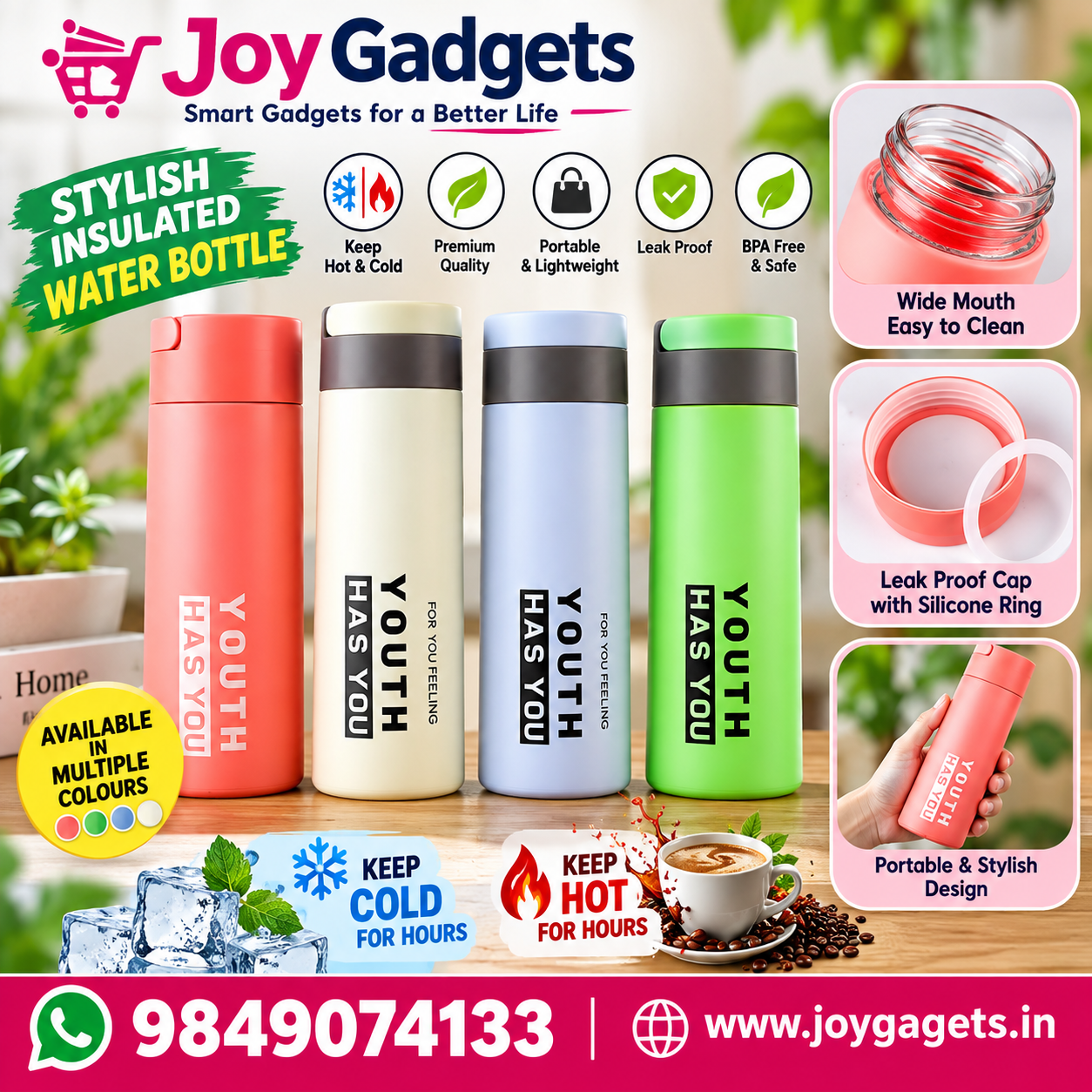 file_000000007ec08211a7d231c81362838d Multicolor Silicone Water Bottle, 450ml - Image 1