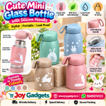{330ml) Little Print Glass Water Bottle Leak-Proof, BPA-Free, Food-Grade Silicone