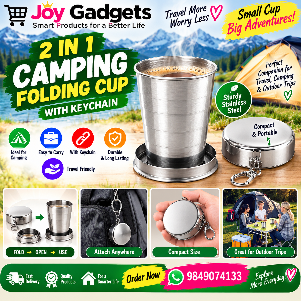 file_000000009cc08211acfe9e098a41550a 2 In 1 Camping Folding Cup With Keychain (1 Pc) - Image 1
