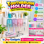 Toothbrush Holder With 8 Slots & 4 Cartoon Cups - Family Organizer